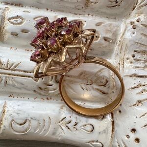 Vintage 14K Gold Pink Cluster Ring - Sculptural Mid Century Cocktail Ring ~5
